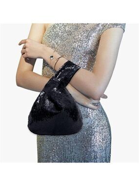 Black Sequin Evening Wristlet Bag Glitter Clutch Purse Sparkly  Pouch for Women